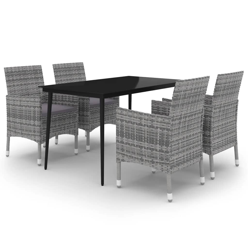 5 Piece Garden Dining Set with Cushions Poly Rattan and Glass
