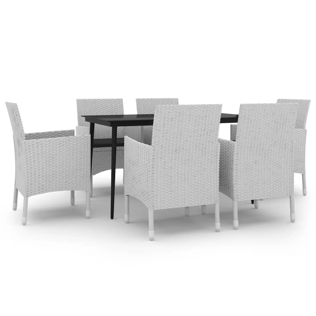 7 Piece Garden Dining Set with Cushions Poly Rattan and Glass
