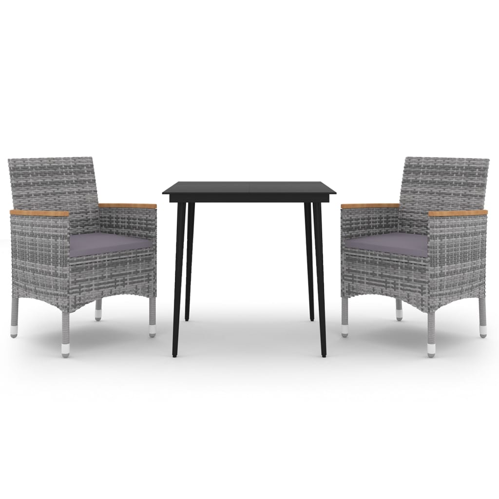 3 Piece Garden Dining Set with Cushions Poly Rattan and Glass