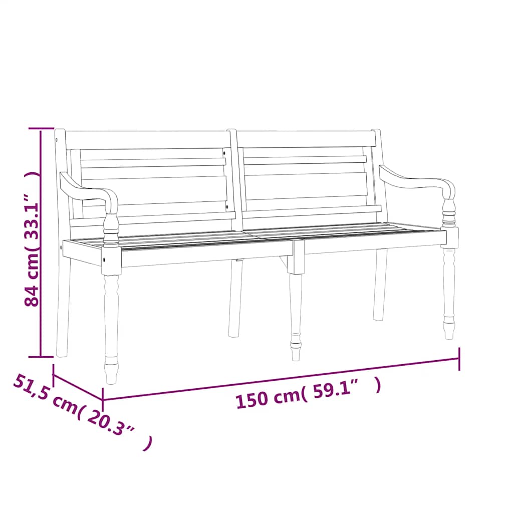Batavia Bench with Beige Cushion 150 cm Solid Wood Teak