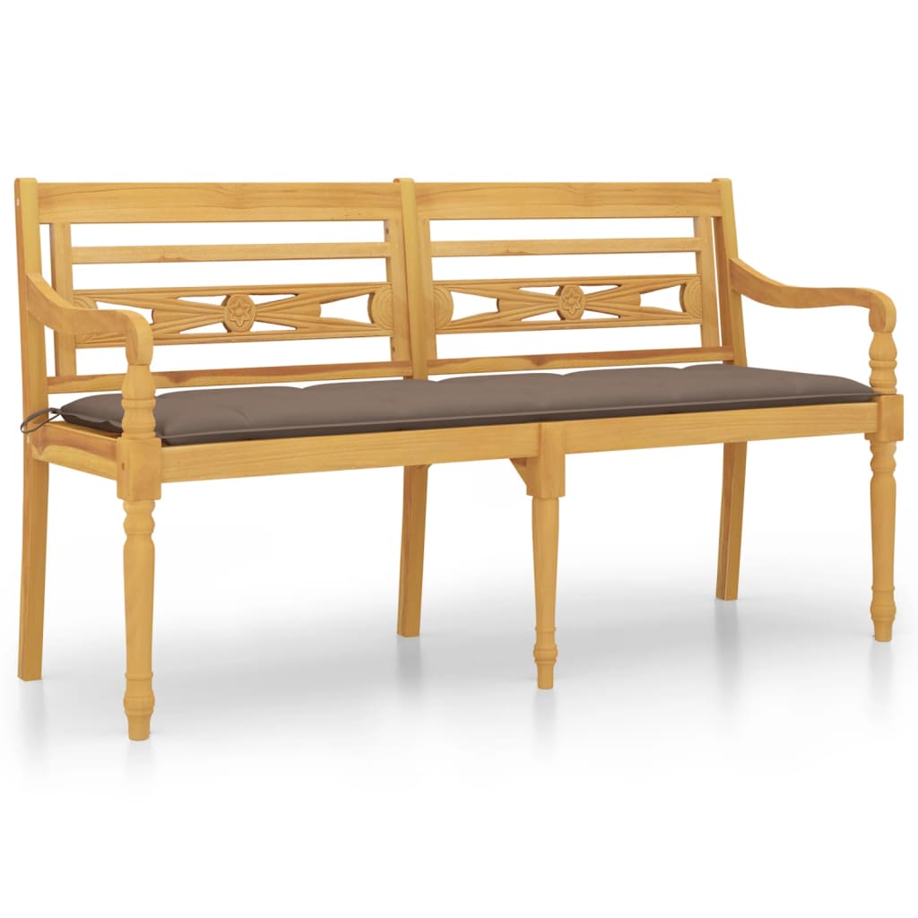 Batavia Bench with Taupe Cushion 150 cm Solid Wood Teak
