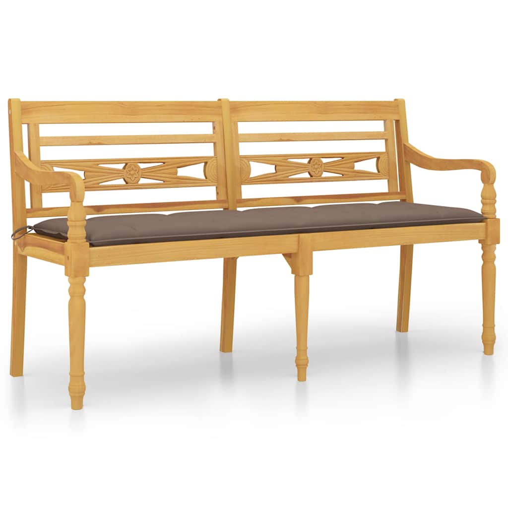 Batavia Bench with Taupe Cushion 150 cm Solid Wood Teak