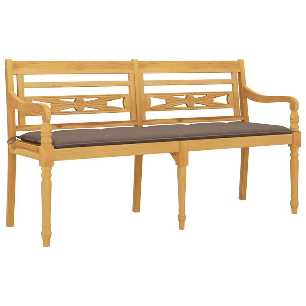 Batavia Bench with Taupe Cushion 150 cm Solid Wood Teak