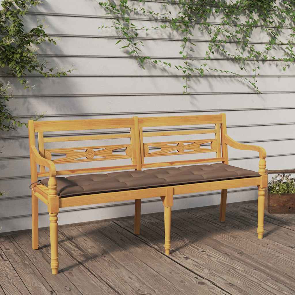 Batavia Bench with Taupe Cushion 150 cm Solid Wood Teak