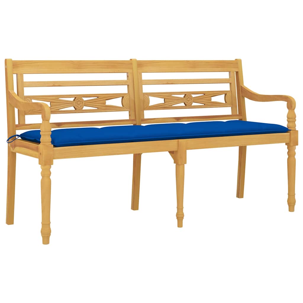 Batavia Bench with Blue Cushion 150 cm Solid Wood Teak