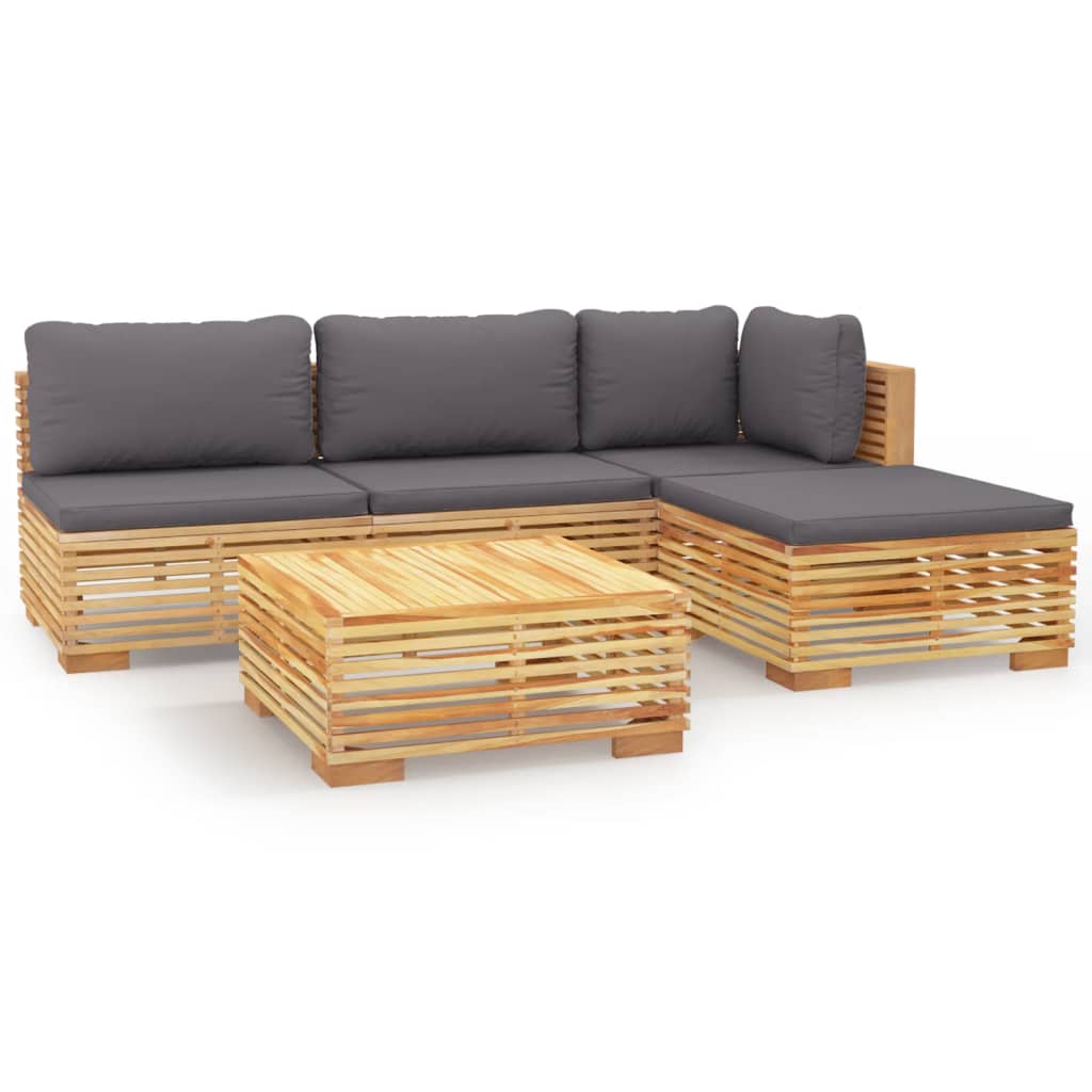 5 Piece Garden Lounge Set with Cushions Solid Wood Teak