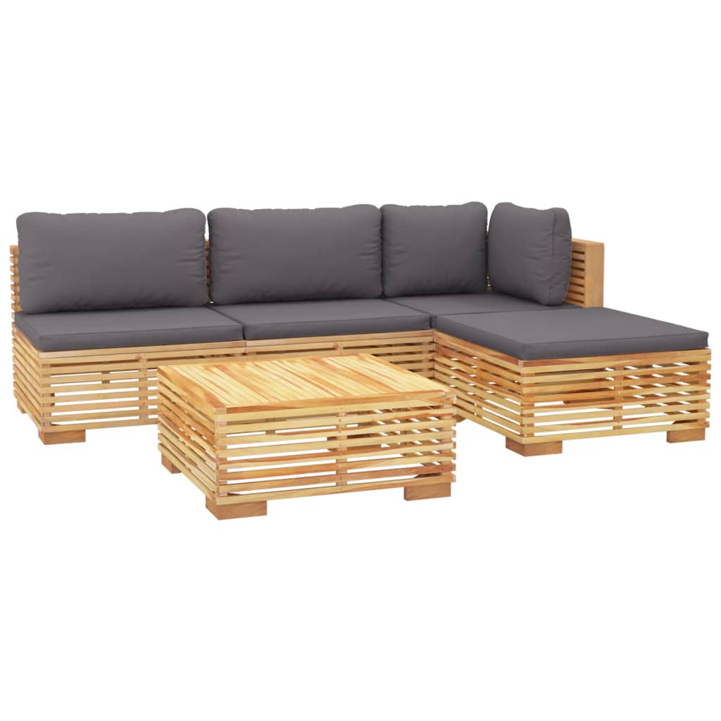 5 Piece Garden Lounge Set with Cushions Solid Wood Teak