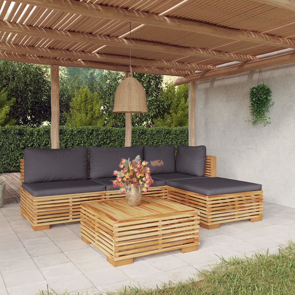5 Piece Garden Lounge Set with Cushions Solid Wood Teak