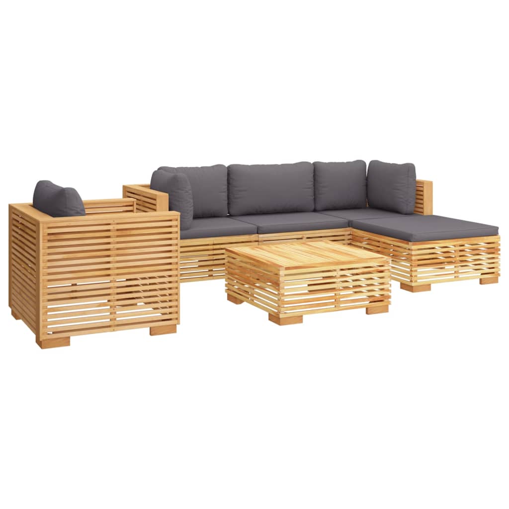 6 Piece Garden Lounge Set with Cushions Solid Wood Teak