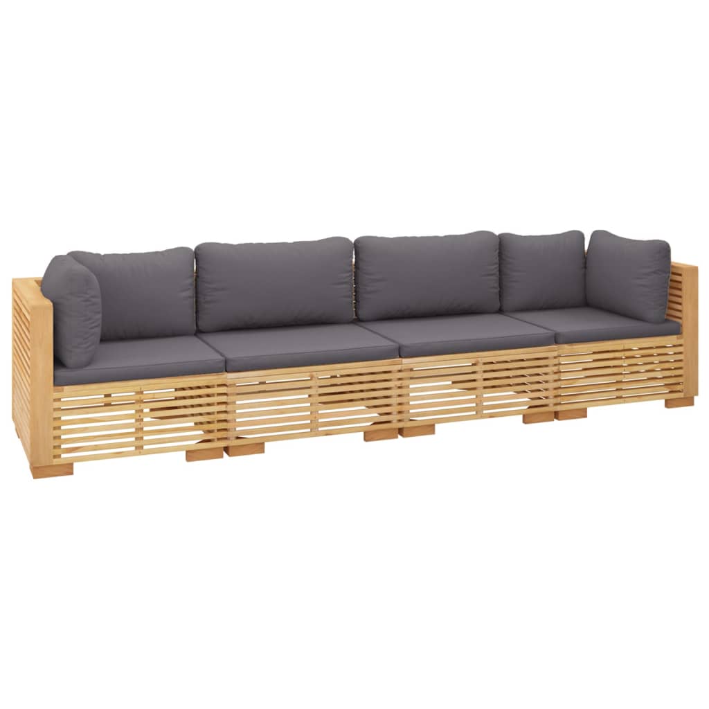 4 Piece Garden Lounge Set with Cushions Solid Wood Teak