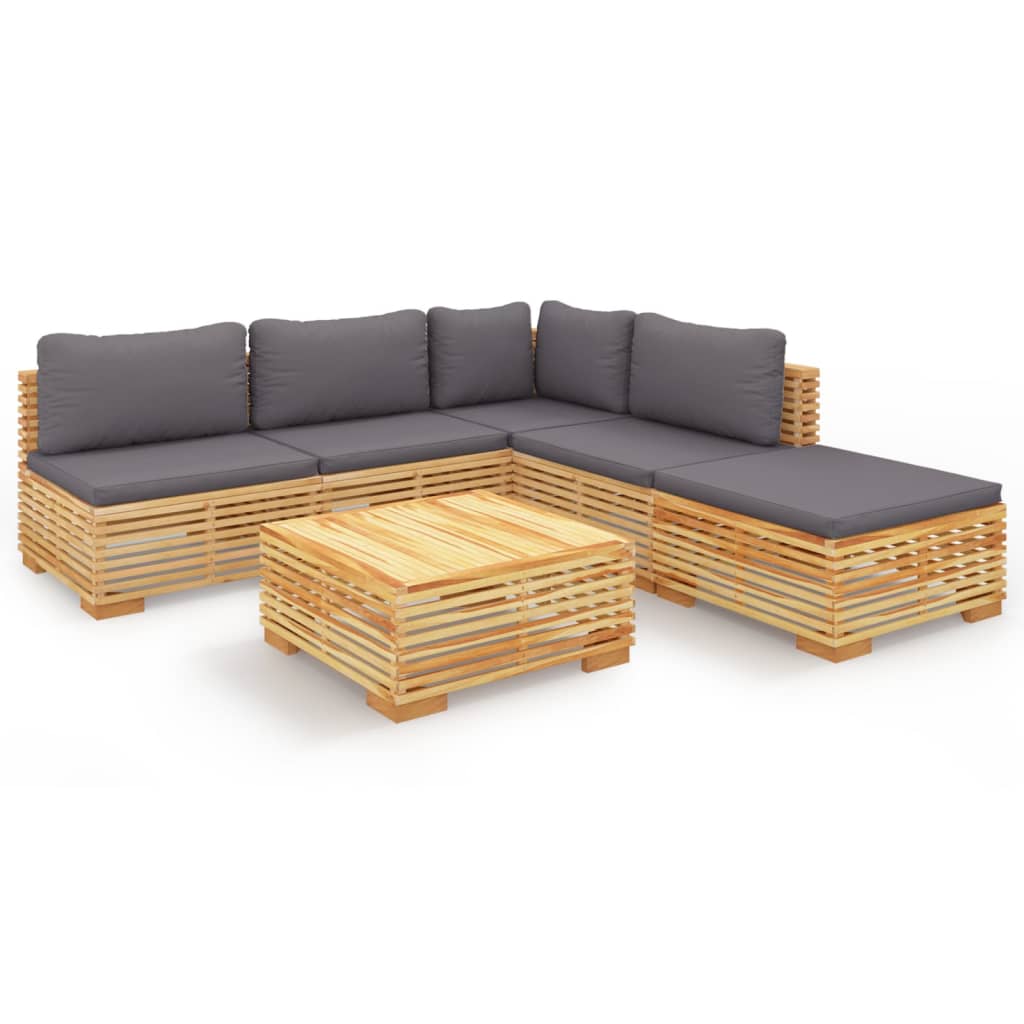6 Piece Garden Lounge Set with Cushions Solid Teak Wood