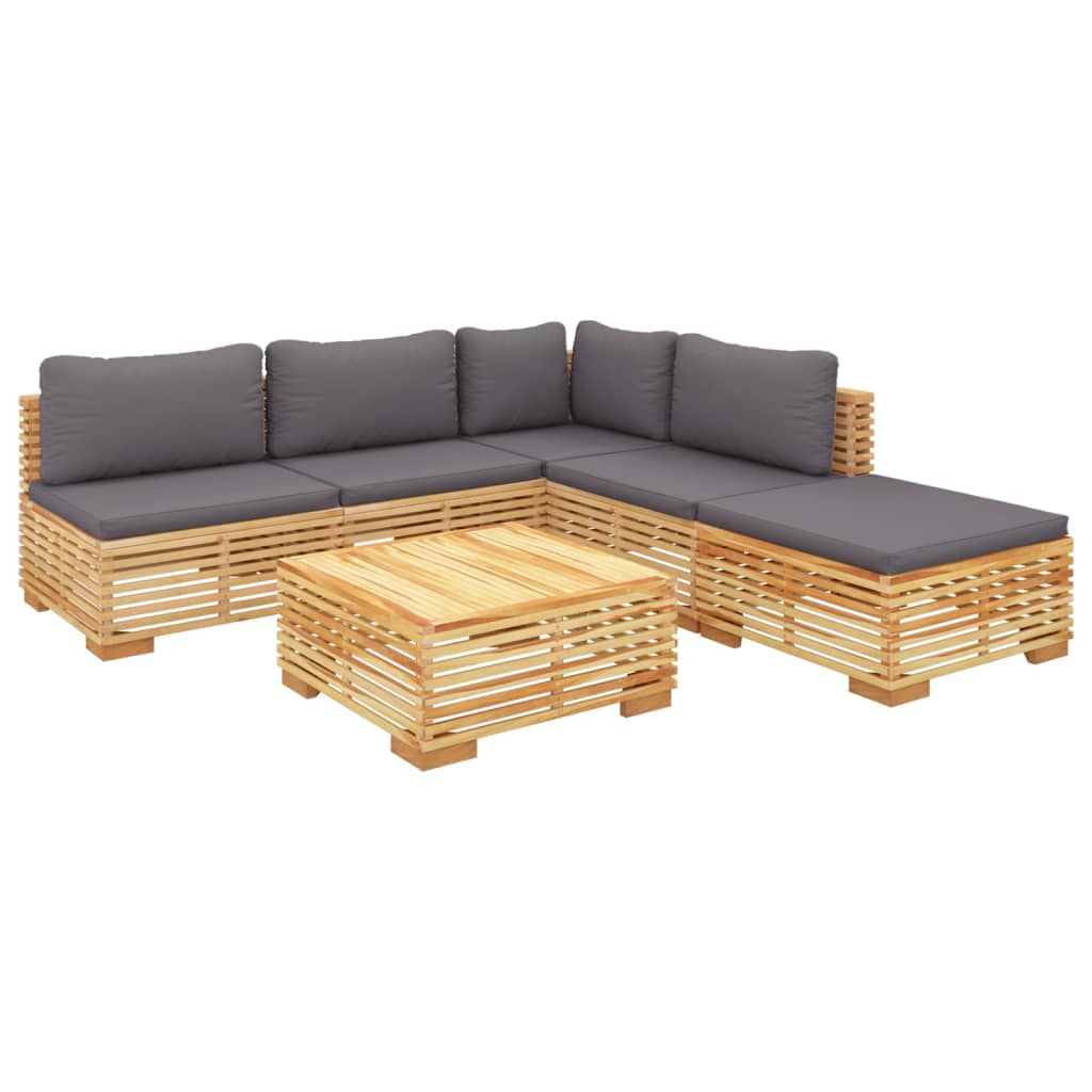 6 Piece Garden Lounge Set with Cushions Solid Teak Wood