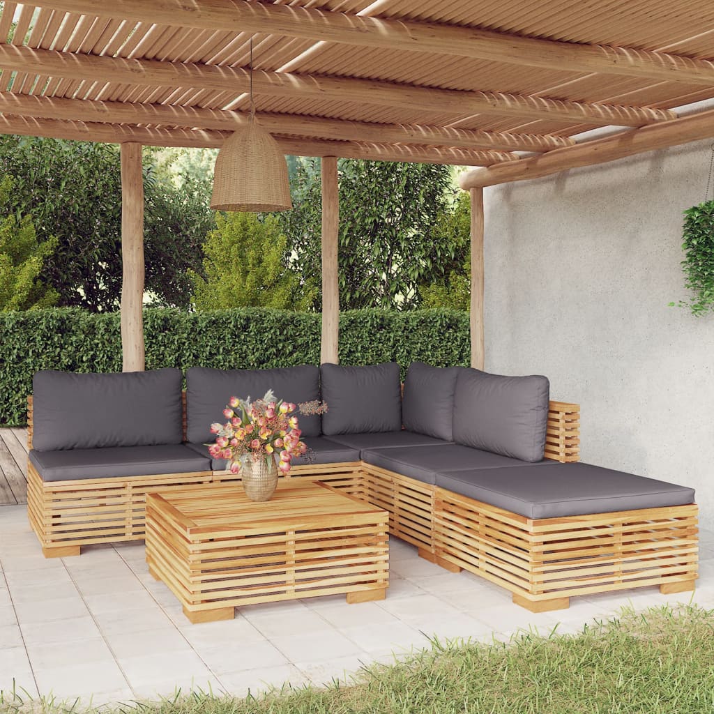 6 Piece Garden Lounge Set with Cushions Solid Teak Wood