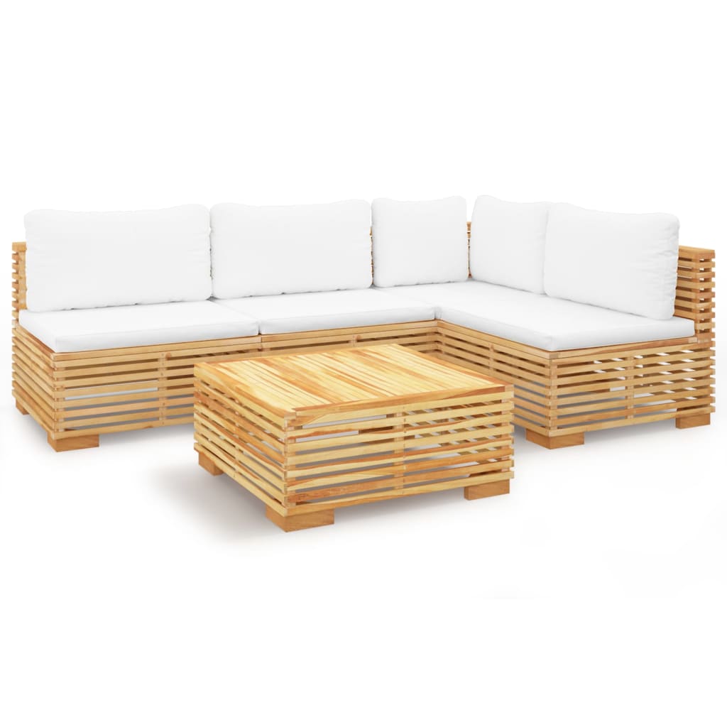 5 Piece Garden Lounge Set with Cushions Solid Teak Wood
