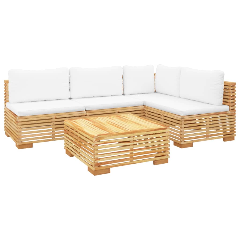 5 Piece Garden Lounge Set with Cushions Solid Teak Wood