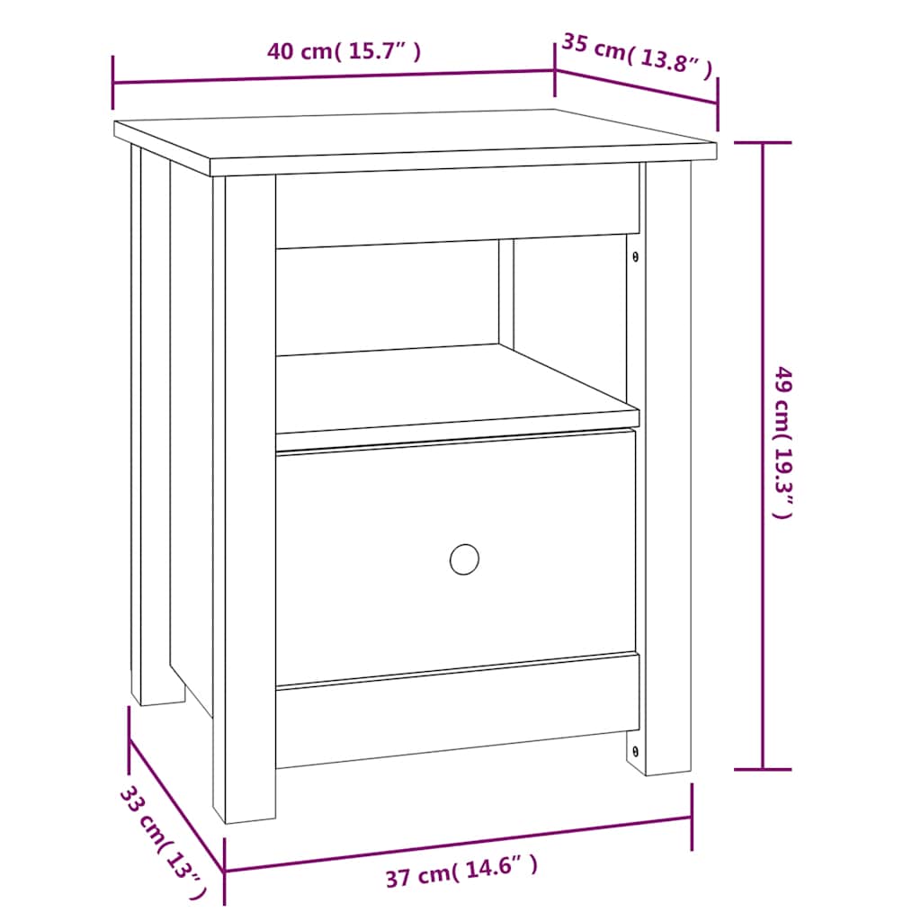 Bedside Cabinet Black 40x35x49 cm Solid Wood Pine