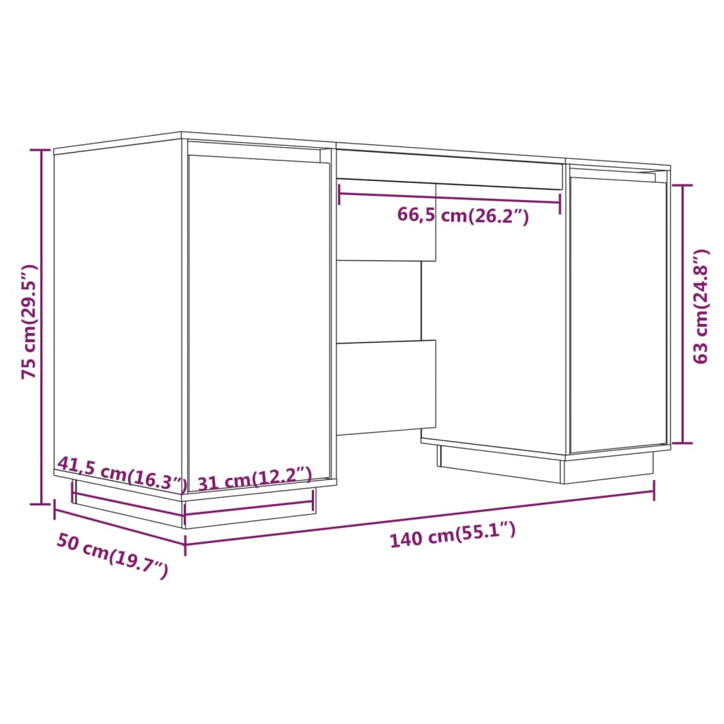 Desk Honey Brown 140x50x75 cm Solid Wood Pine
