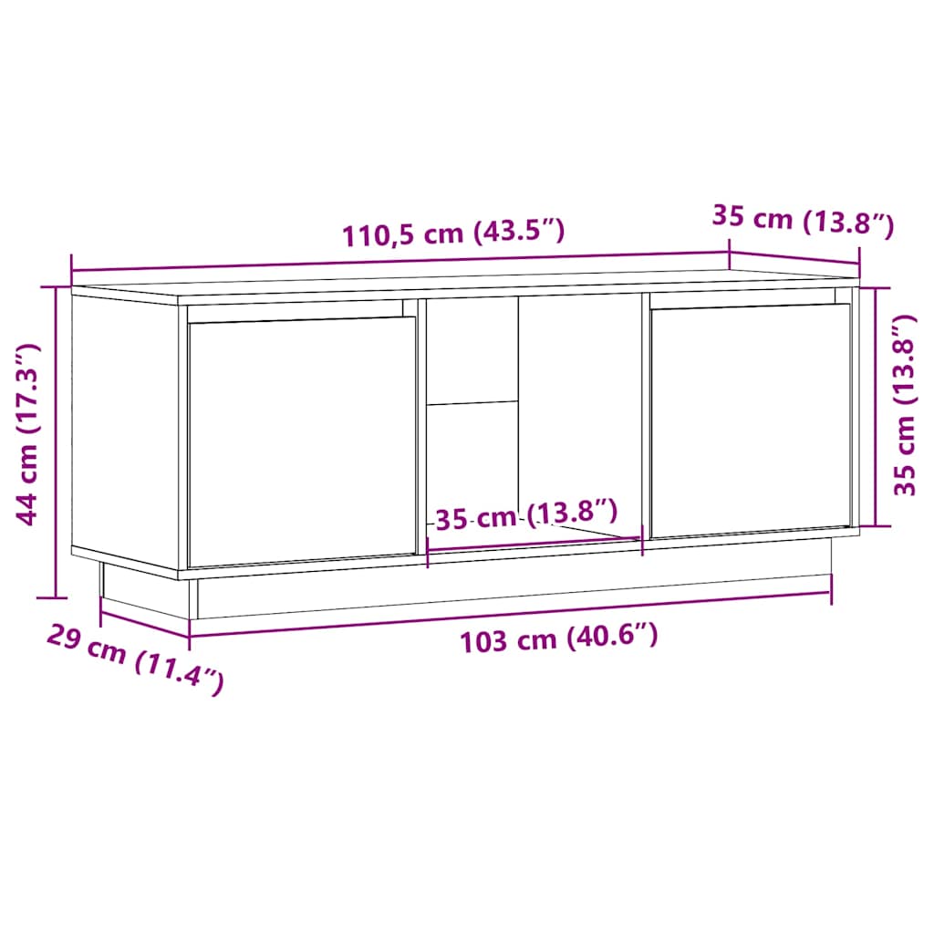 TV Cabinet 110.5x35x44 cm Solid Wood Pine