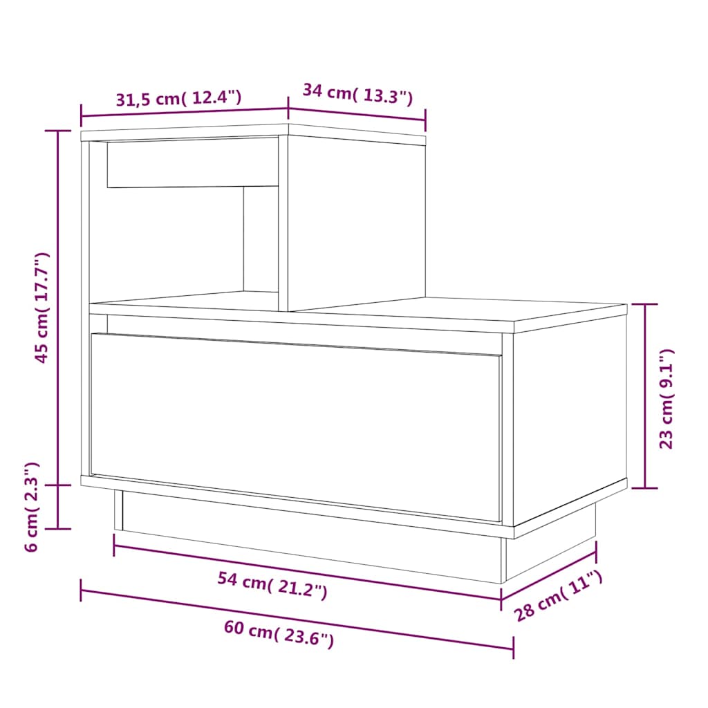 Bedside Cabinet White 60x34x51 cm Solid Wood Pine