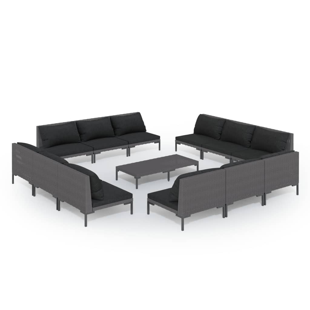 13 Piece Garden Lounge Set with Cushions Poly Rattan Dark Grey