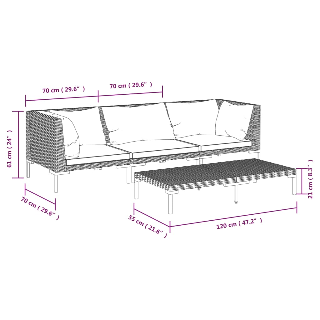 4 Piece Garden Lounge Set with Cushions Poly Rattan Dark Grey