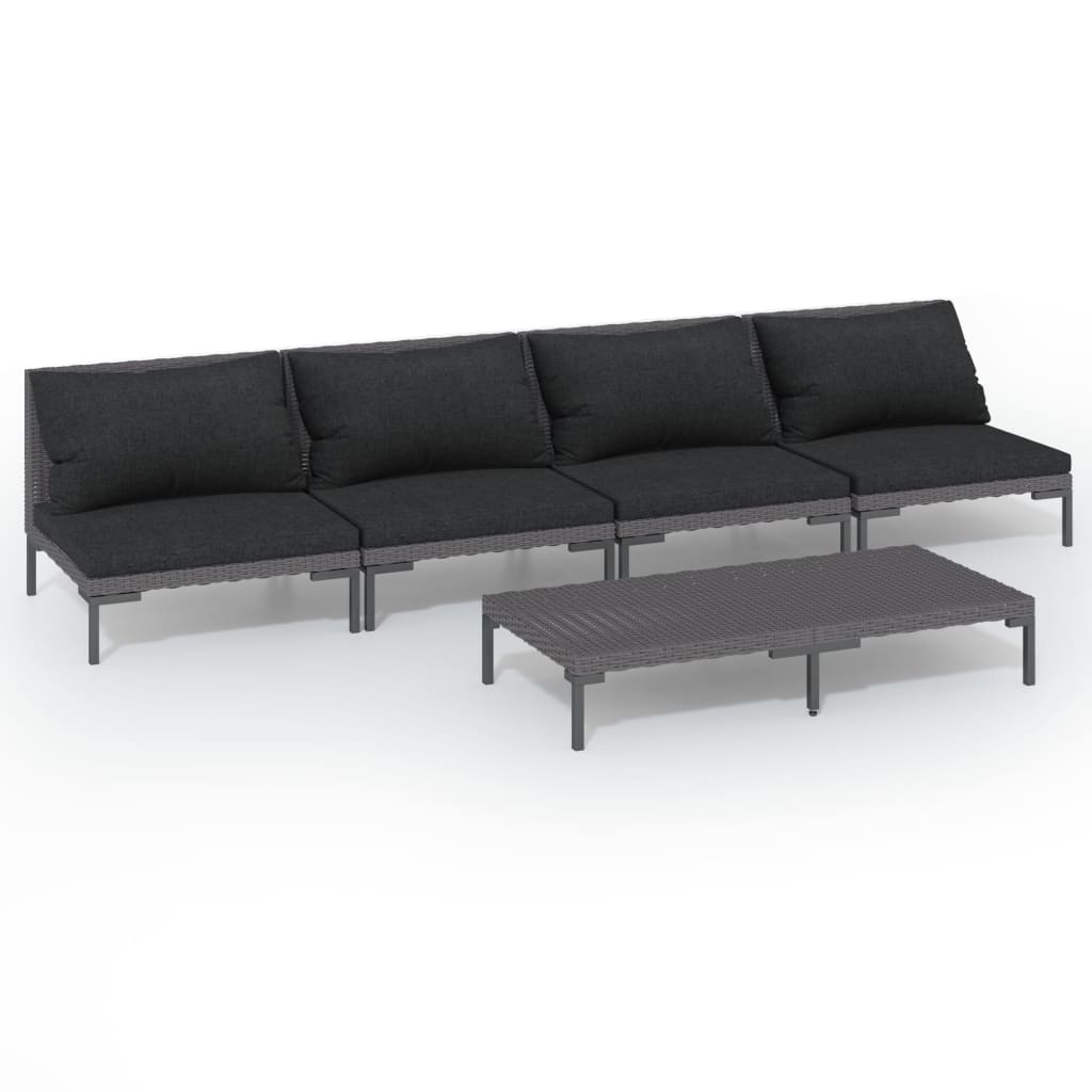 5 Piece Garden Lounge Set with Cushions Poly Rattan Dark Grey
