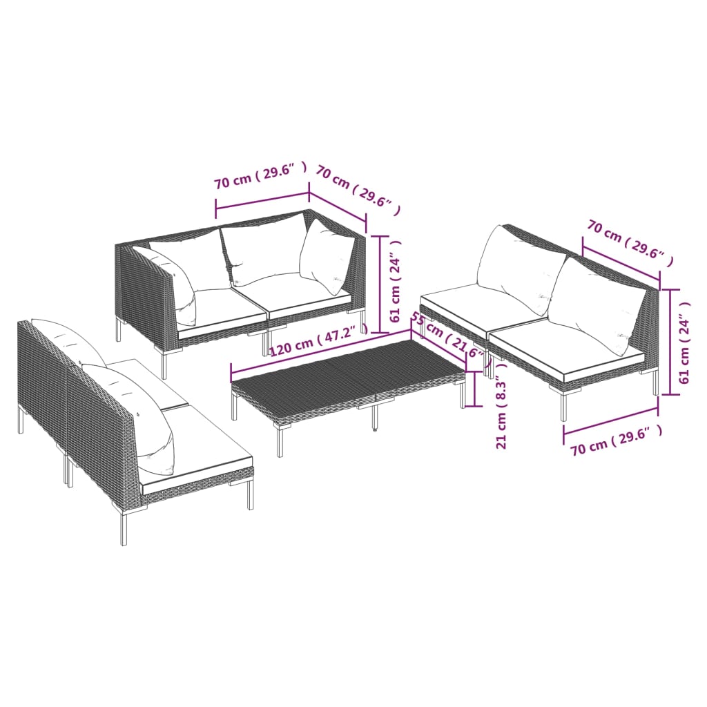 7 Piece Garden Lounge Set with Cushions Poly Rattan Dark Grey