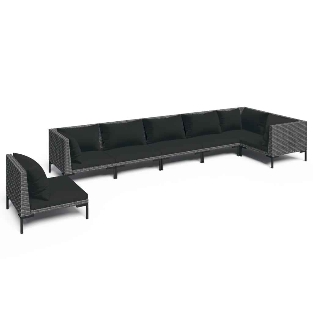 7 Piece Garden Lounge Set with Cushions Poly Rattan Dark Grey