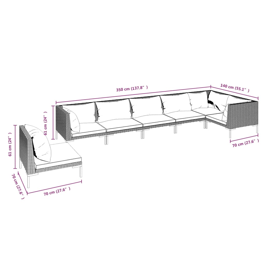 7 Piece Garden Lounge Set with Cushions Poly Rattan Dark Grey