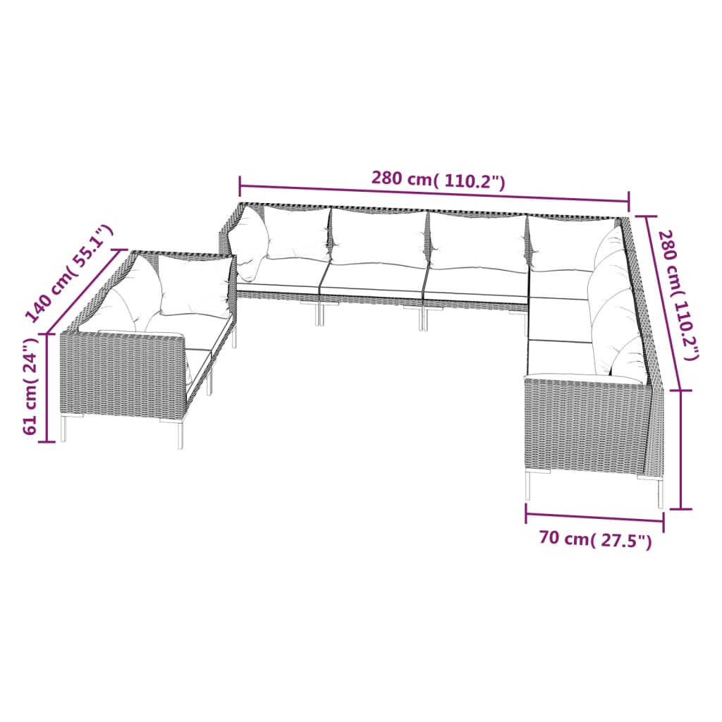 9 Piece Garden Lounge Set with Cushions Poly Rattan Dark Grey