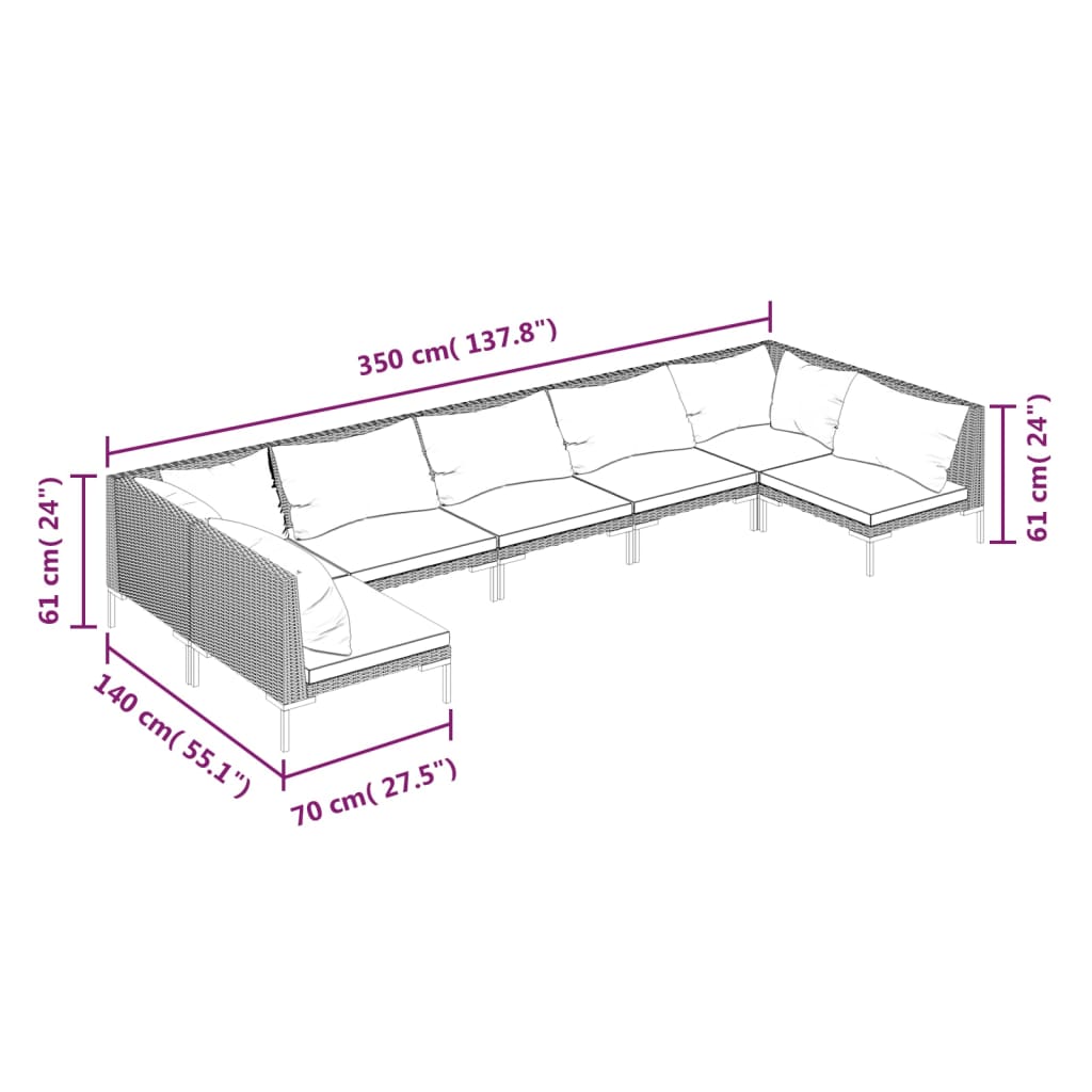 7 Piece Garden Lounge Set with Cushions Poly Rattan Dark Grey