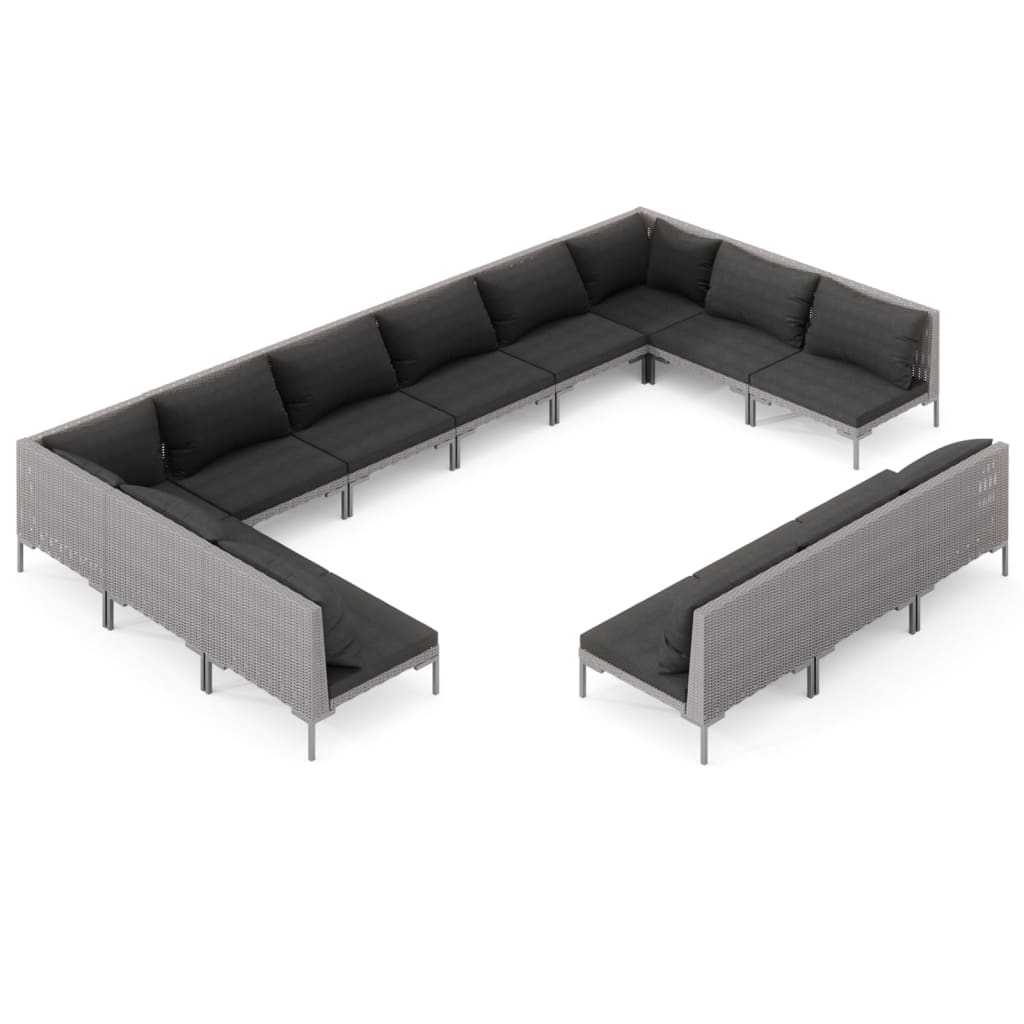13 Piece Garden Lounge Set with Cushions Poly Rattan Dark Grey
