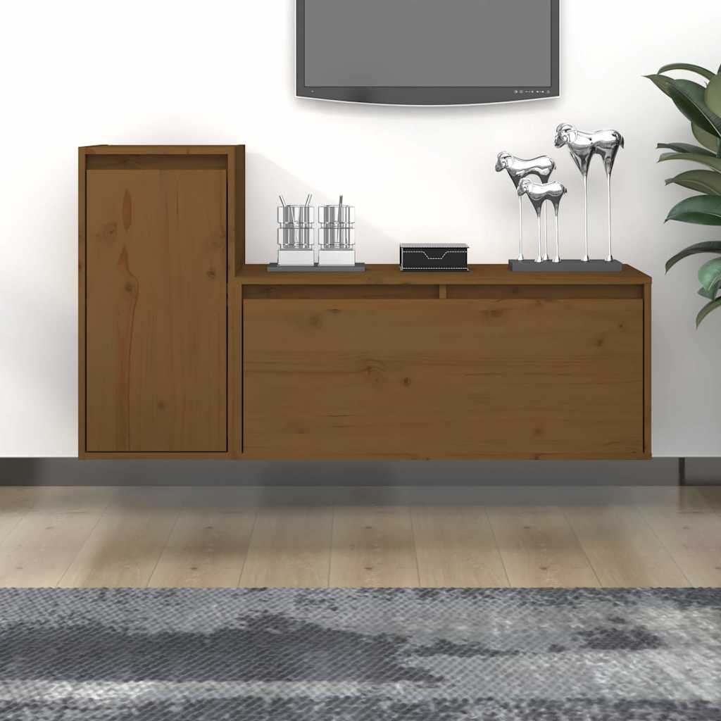 2 Piece TV Cabinet Set Honey Brown Solid Wood Pine