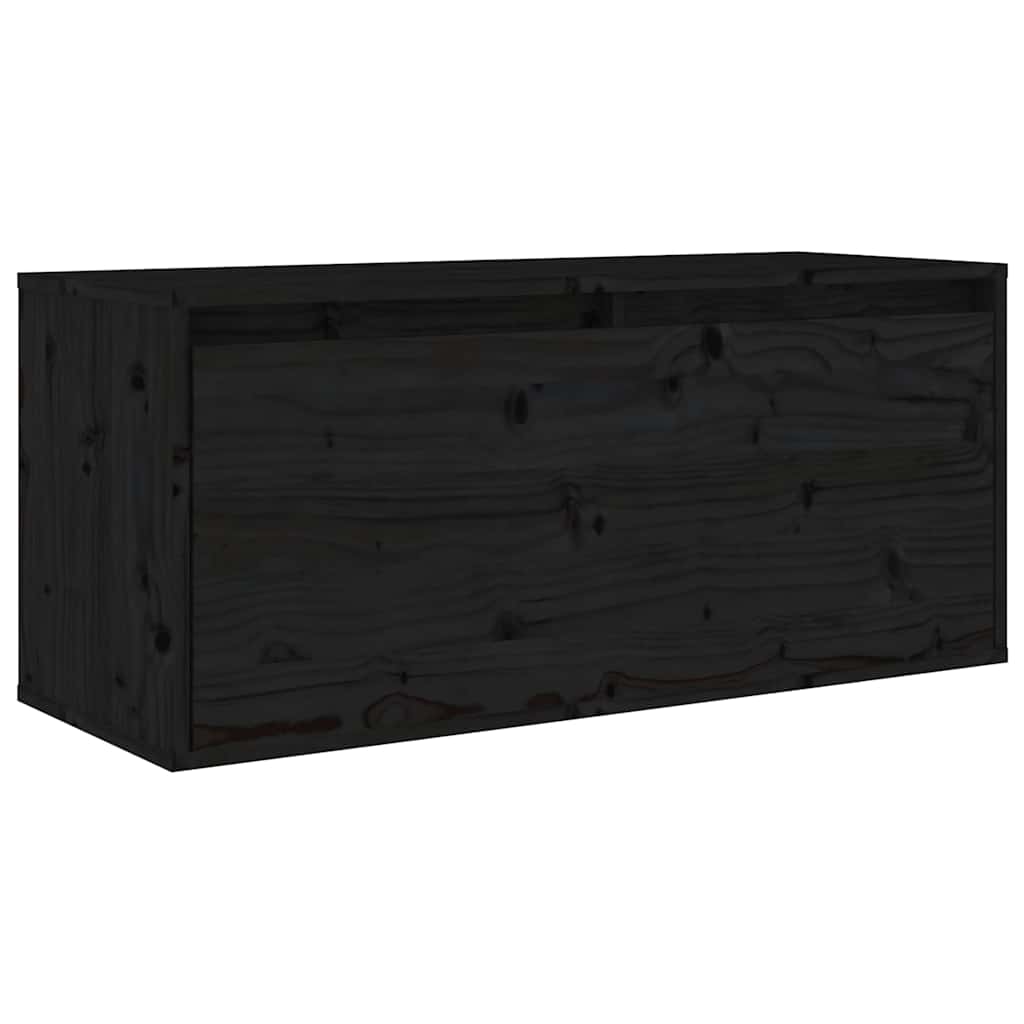 2 Piece TV Cabinet Set Black Solid Wood Pine