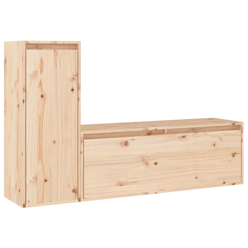 2 Piece TV Cabinet Set Solid Wood Pine