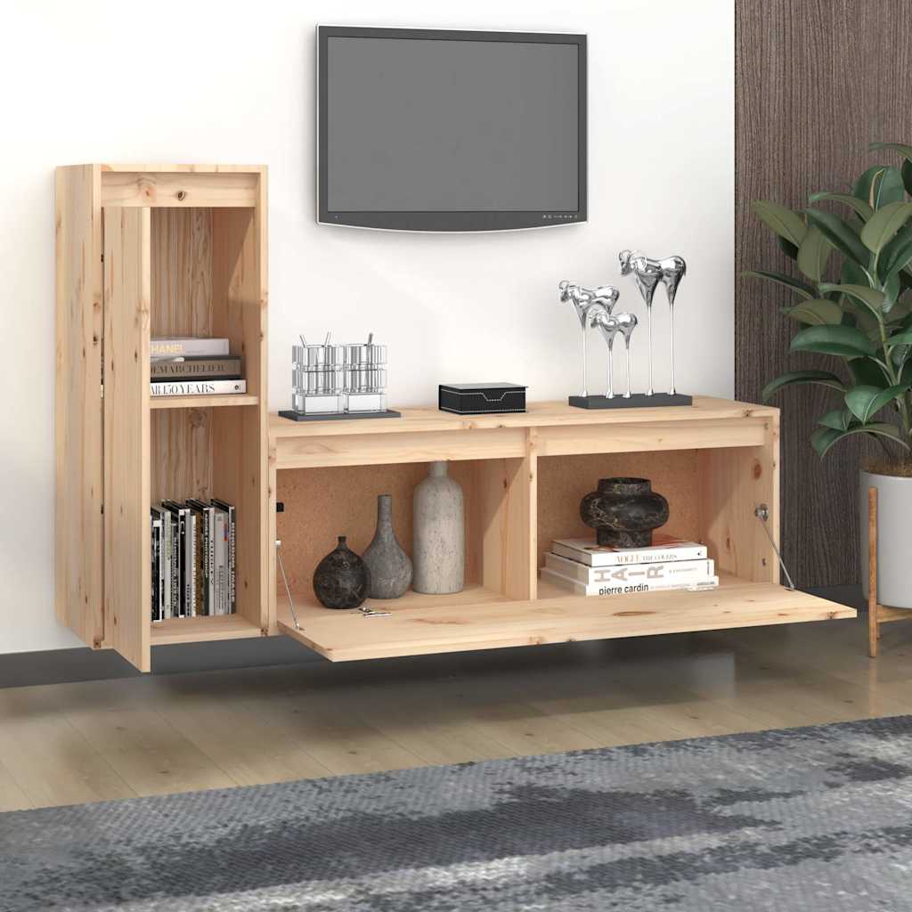 2 Piece TV Cabinet Set Solid Wood Pine