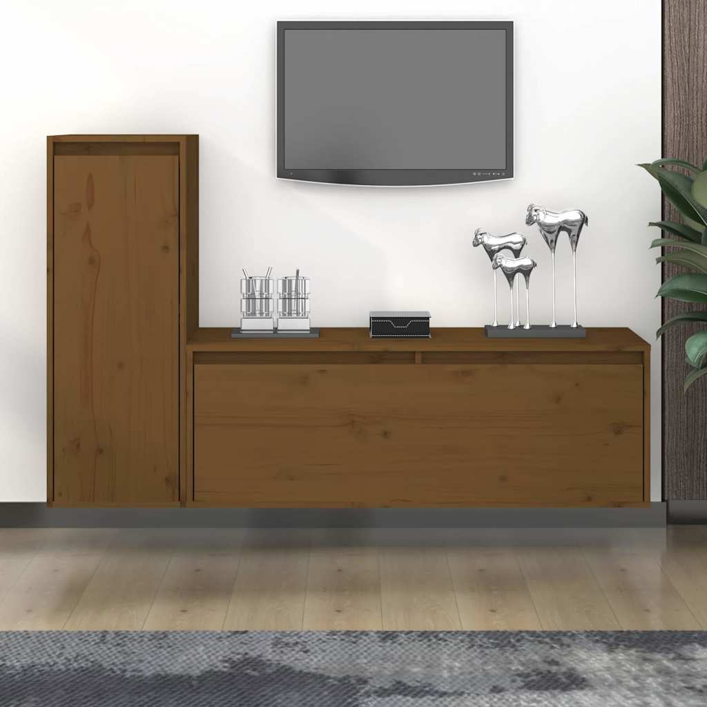 2 Piece TV Cabinet Set Honey Brown Solid Wood Pine