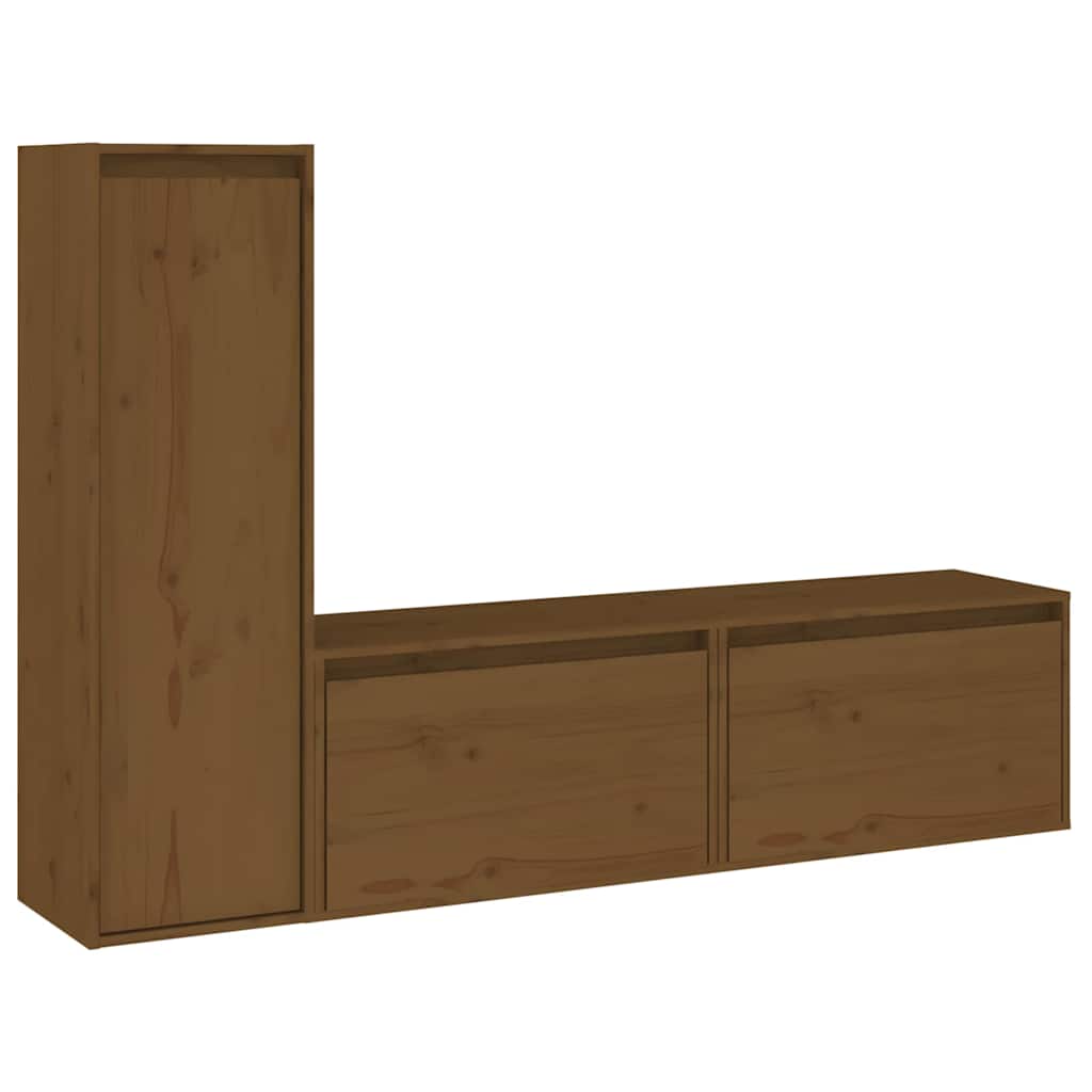 3 Piece TV Cabinet Set Honey Brown Solid Wood Pine