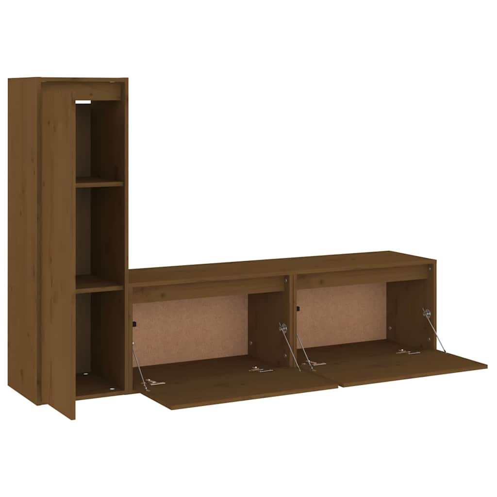3 Piece TV Cabinet Set Honey Brown Solid Wood Pine