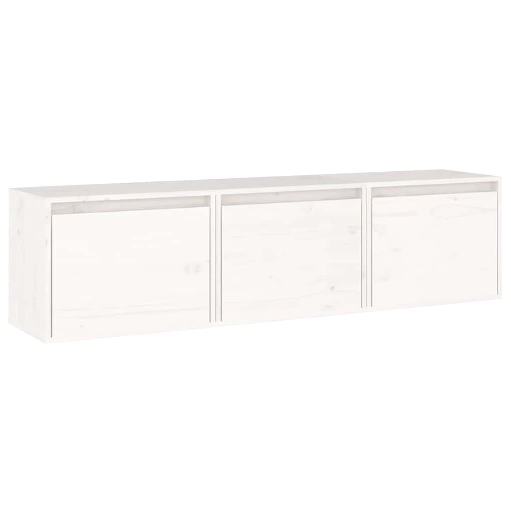 3 Piece TV Cabinet Set White Solid Wood Pine