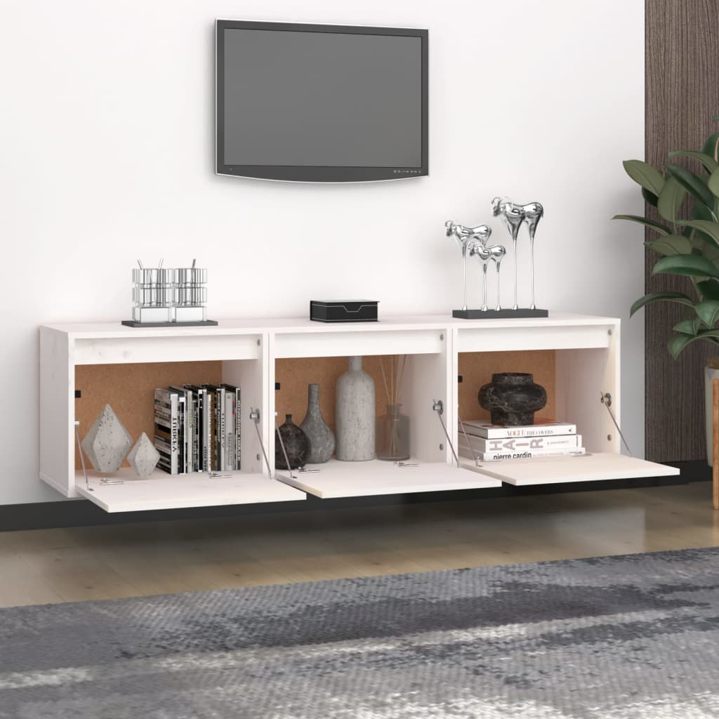 3 Piece TV Cabinet Set White Solid Wood Pine