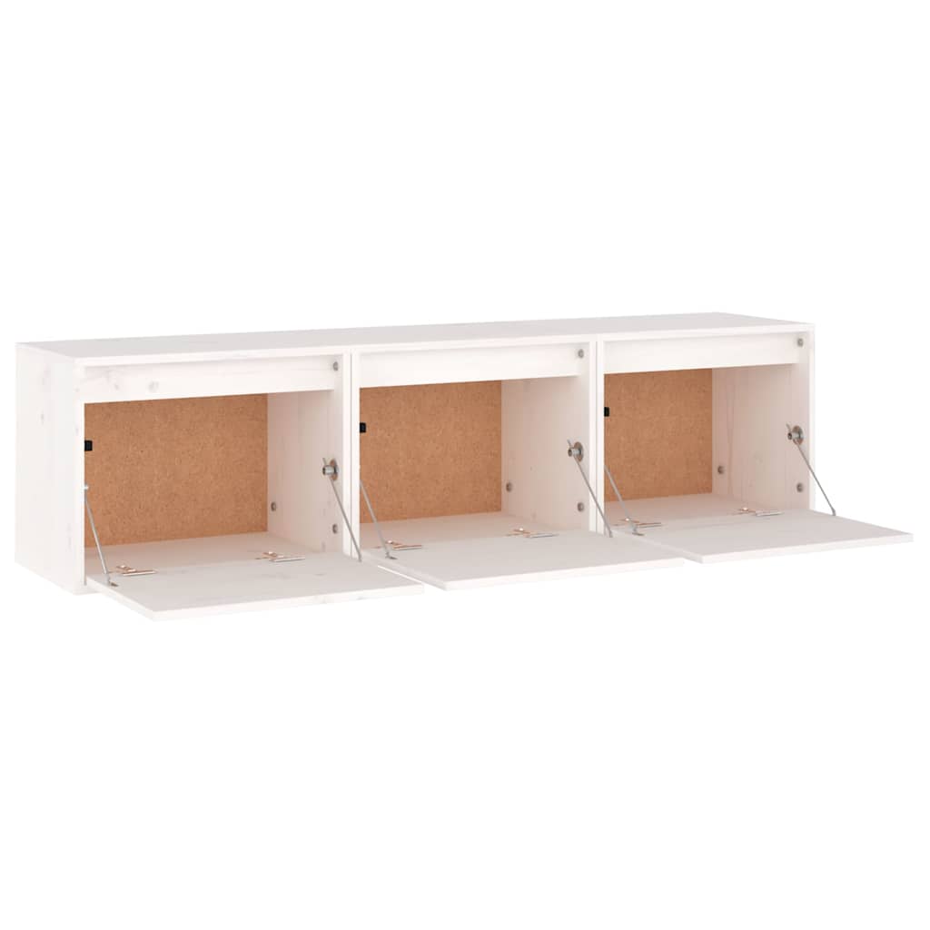 3 Piece TV Cabinet Set White Solid Wood Pine