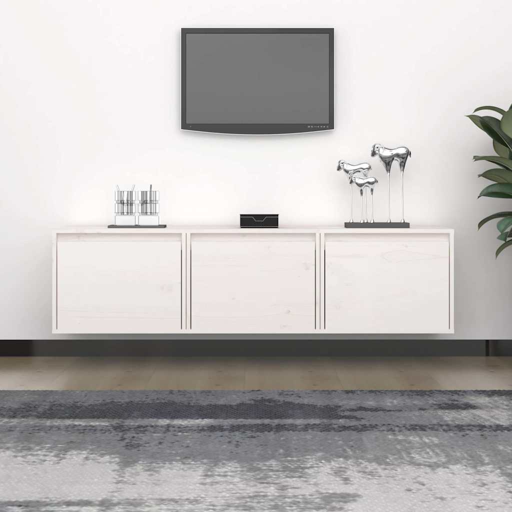 3 Piece TV Cabinet Set White Solid Wood Pine