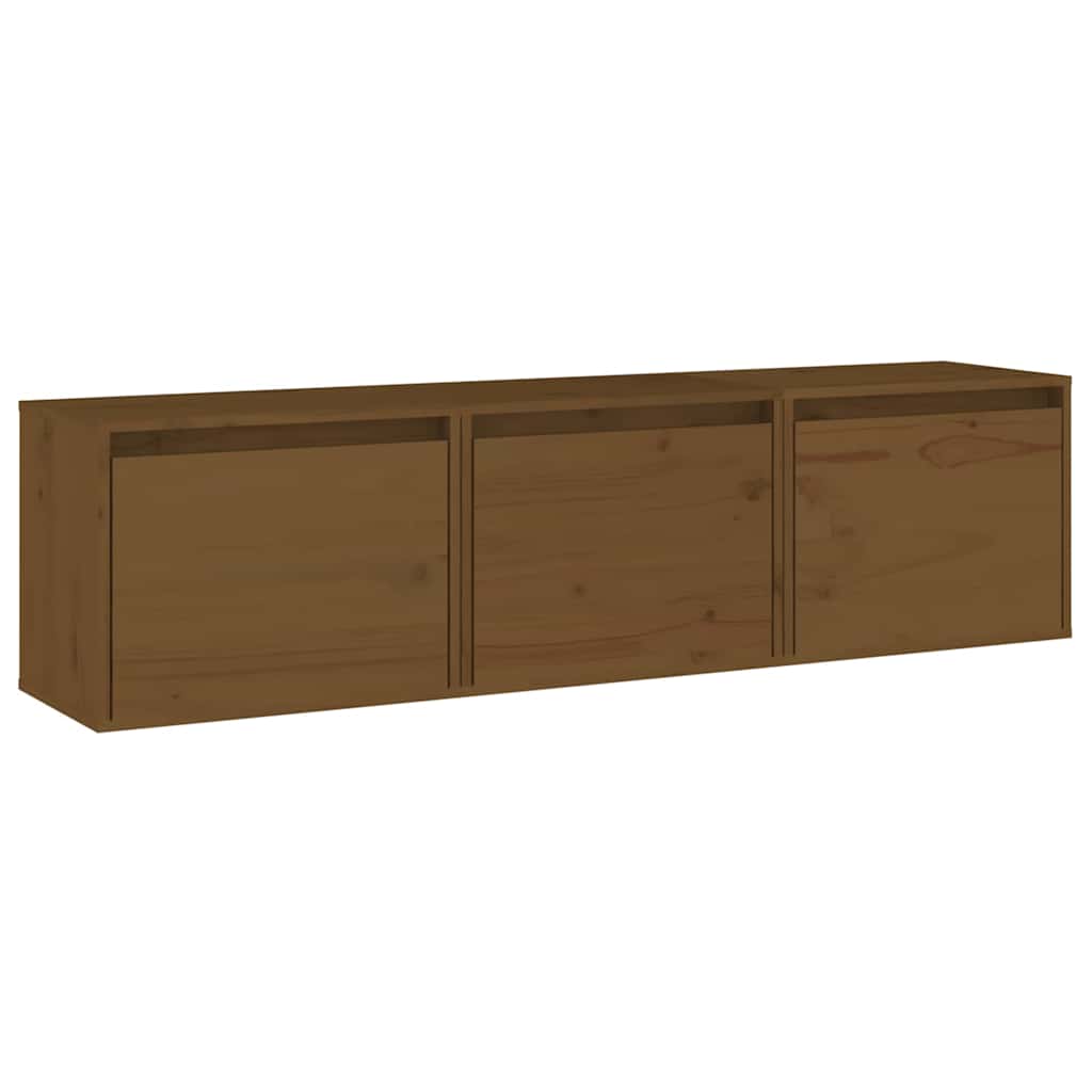 3 Piece TV Cabinet Set Honey Brown Solid Wood Pine