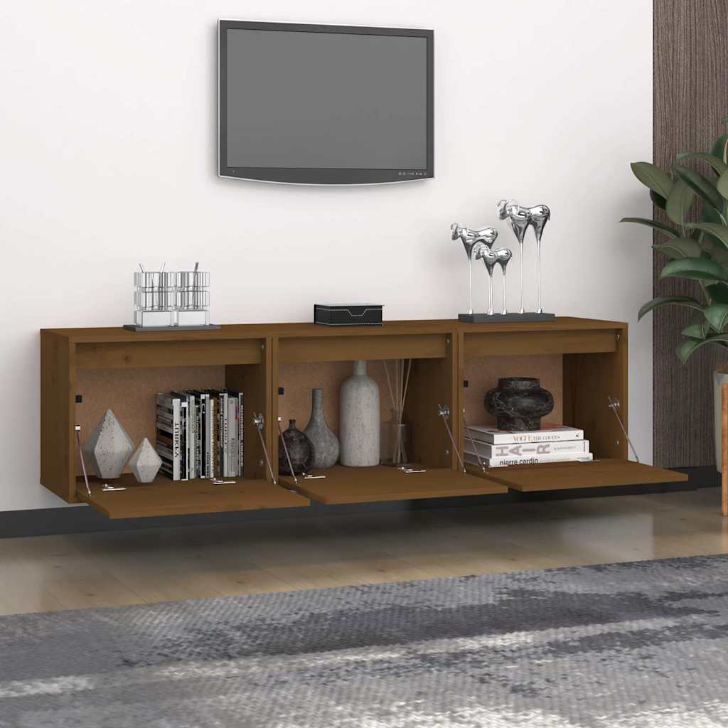 3 Piece TV Cabinet Set Honey Brown Solid Wood Pine