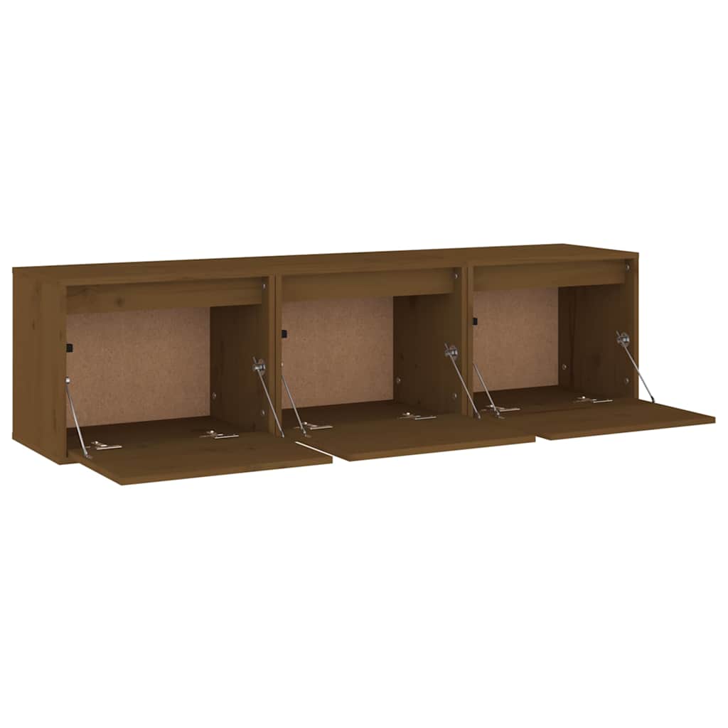 3 Piece TV Cabinet Set Honey Brown Solid Wood Pine