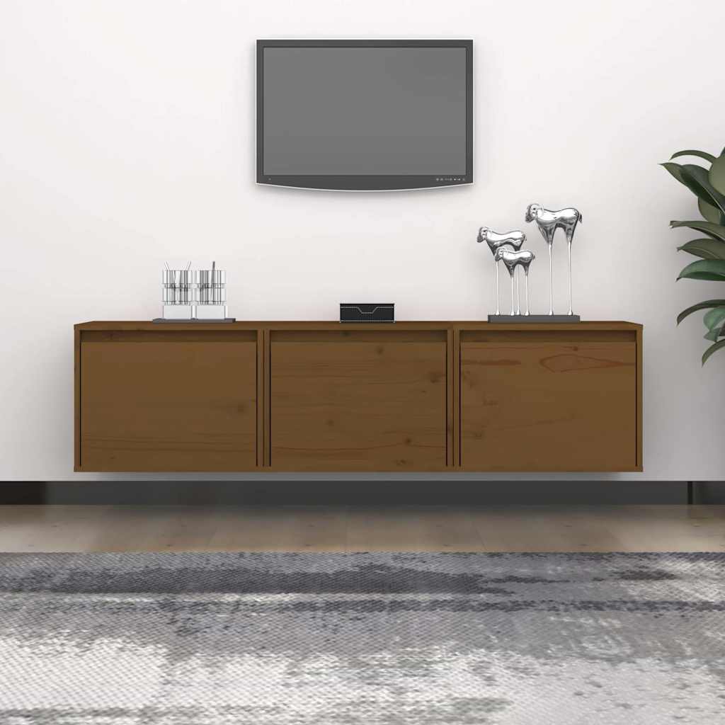 3 Piece TV Cabinet Set Honey Brown Solid Wood Pine