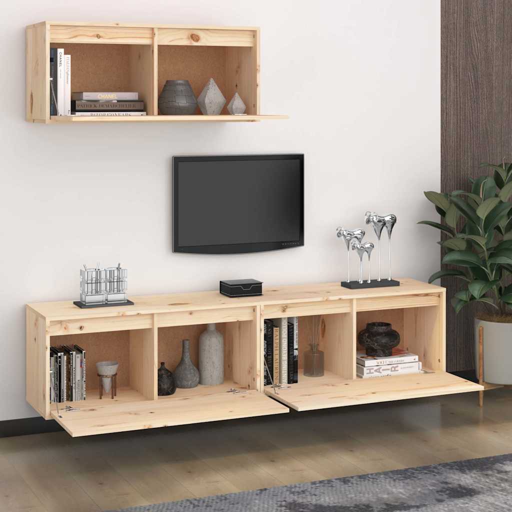 3 Piece TV Cabinet Set Solid Wood Pine