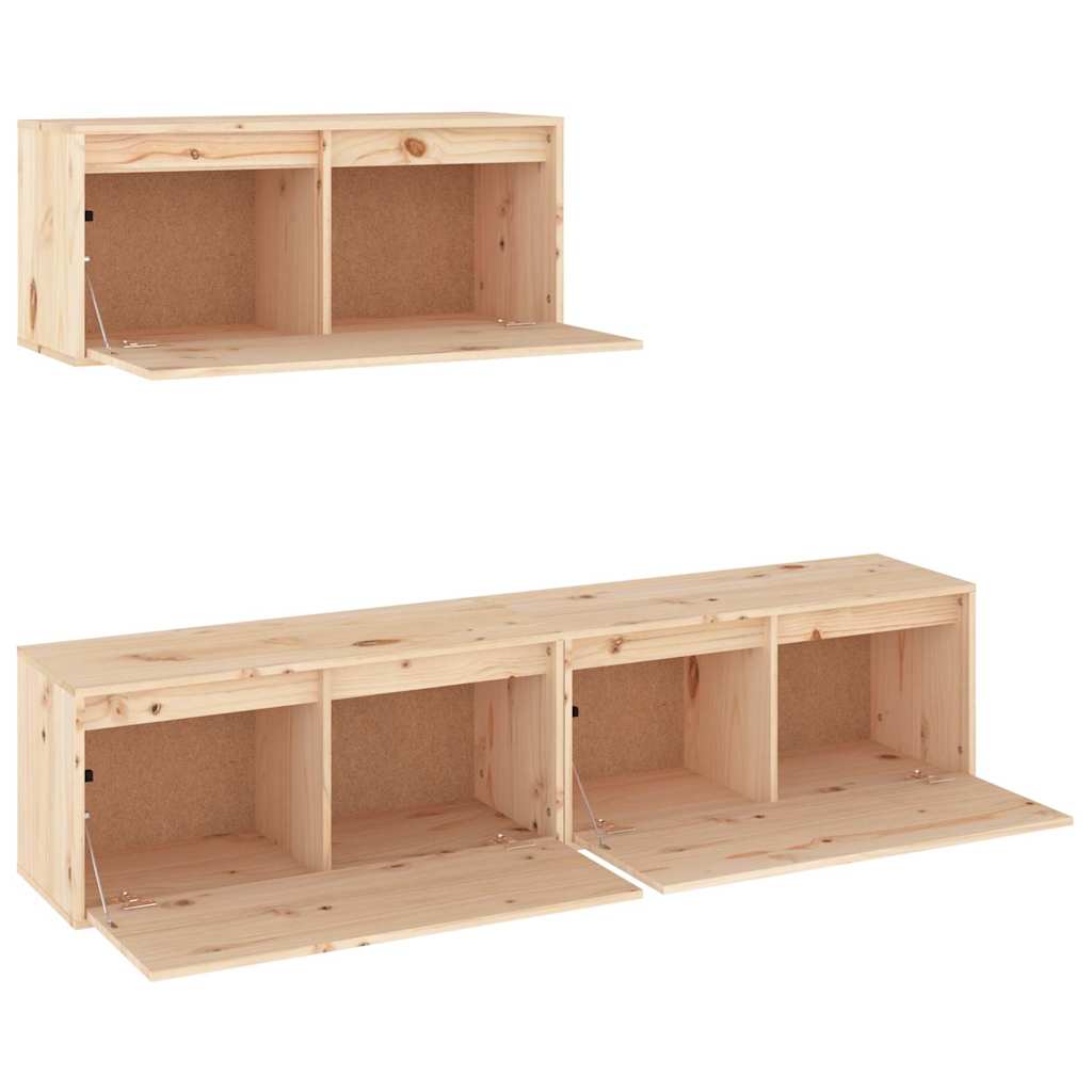 3 Piece TV Cabinet Set Solid Wood Pine