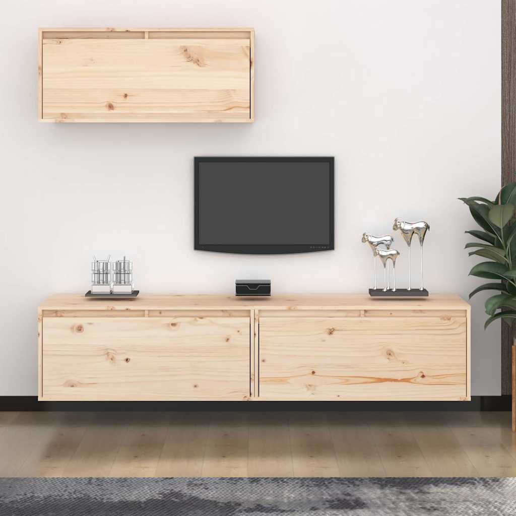 3 Piece TV Cabinet Set Solid Wood Pine